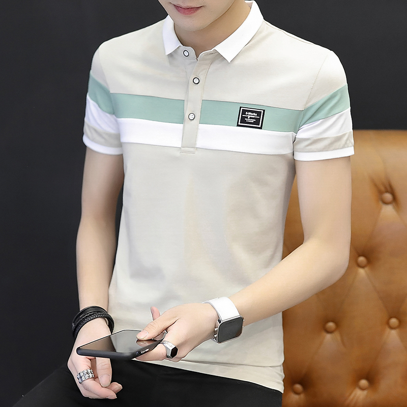Men's short sleeved T-shirt, summer cotton lapel clothing, youth Korean version, slim fitting and leading men's collar polo shirt trend