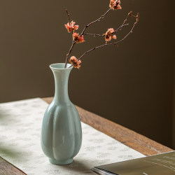 Ceramic Shadow Blue Small Vase, Imitation Song-Style Celadon Flower Arrangement, Desktop Decoration, Zen-Style Jingdezhen Chinese Flower Vessel