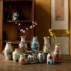 Jingdezhen Hand-Painted Ceramic Small Vase, Creative Rustic Pottery Flower Arrangement Vessel, Living Room Decoration, Desktop Hydroponic Device