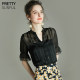 2022 summer new mid-sleeved retro Hong Kong chiffon top for women's lace spliced ​​stripes fashionable V-neck shirt