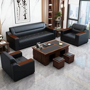 
Genuine leather office sofa simple modern business reception and leisure three-person coffee table combination set leather art