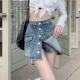 Retro design sense high waist slit denim skirt for women with autumn and winter large size fat mm slim A-line hip short skirt pants

