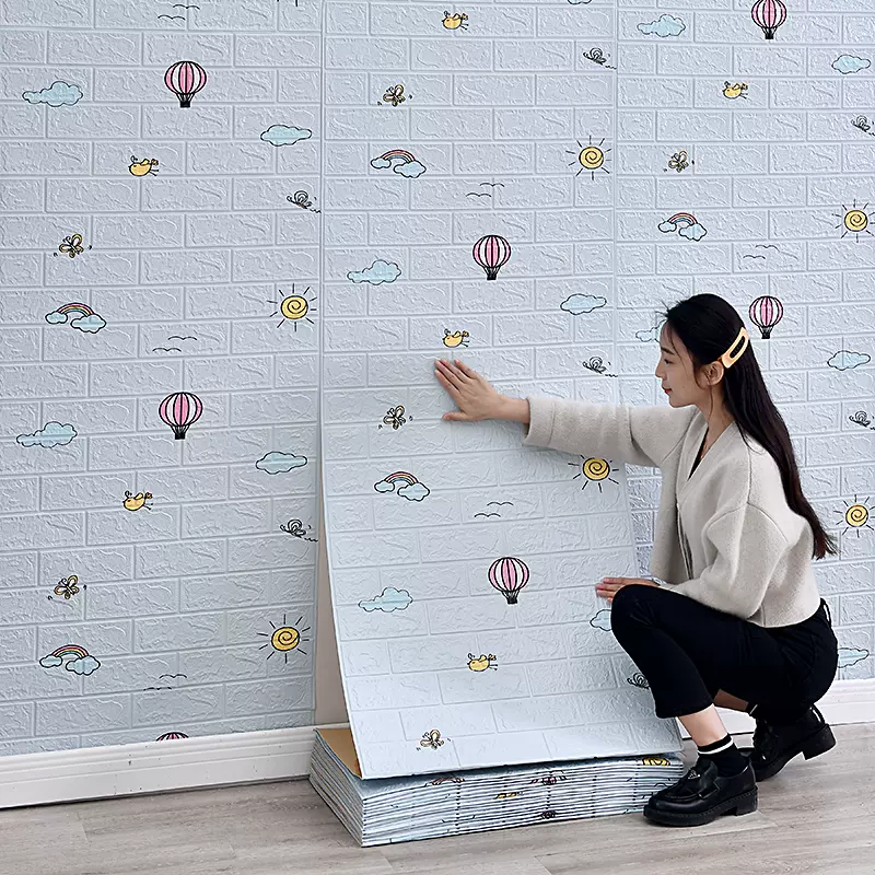 墙纸自粘防水防潮卧室温馨3d立体墙贴儿童房水泥墙面泡沫砖纹壁纸-Taobao