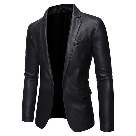 
2025 Autumn and Winter New Men's Korean Style Handsome Small Suit Fit Motorcycle Leather Jacket Suit PU Leather Jacket