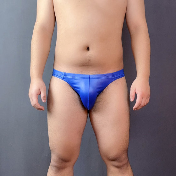 
Men's personalized imitation leather silky sexy and comfortable mid-waist briefs trendy men's nightclub party eye-catching performance leather pants