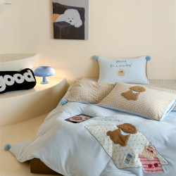 Milk velvet embroidered picnic puppy bed four-piece set