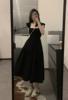 Viiwen Heavy Industry Small Flying Sleeves Double-sided Cable Paper Man Black Long Style French Hermitage Sexy Dress | EBUY7