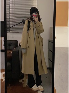 A classic and slim mid length Korean style khaki trench coat with excellent quality for women in 2 colors