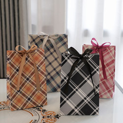 Large Gift Bag for Valentine's Day, Nordic Plaid Birthday Ribbon Gift Tote Paper Bag
