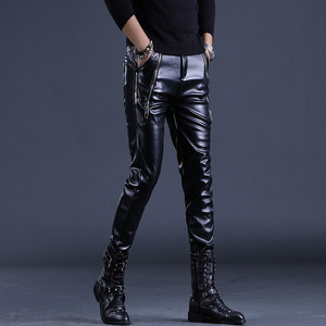 
Winter new men's leather pants stage singer slim pants knight takeaway rider plus velvet waterproof cold-proof pants