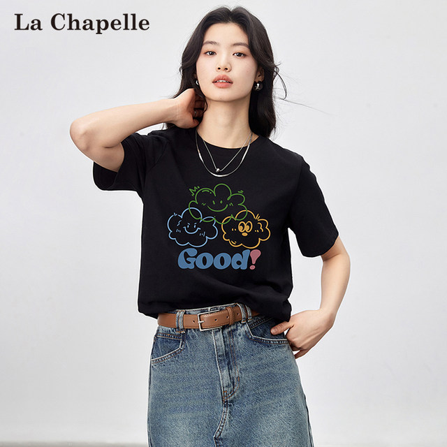 La Chapelle white short-sleeved T-shirt for women 2024 new popular men ...