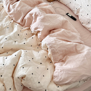 Class A all-cotton aerobic double-layer yarn bed four-piece set pure cotton mother and baby grade polka dot gauze quilt cover dormitory three-piece set
