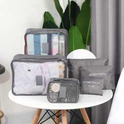 398  Korean Style Travel Storage Bag Six-Piece Set Twill Seven-Piece Set Waterproof Clothing Organizer Bag Thickened Fine Mesh
