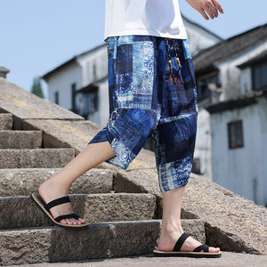 2026 Spring and Summer New Chinese Style Men's Casual Pants Chinese Style Three-Point Cross Leg Loose Pants Ethnic Style
