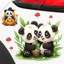 Cute Green Leaf Panda Car Sticker Creative Cartoon Scratch Cover Body Bumper Electric Vehicle Decoration Sticker