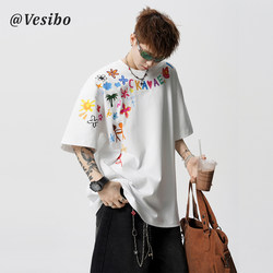 High Street Dopamine Hand-Painted T-Shirt for Men, Spring American Design, Couple Print, Short-Sleeved Trendy Brand Versatile Casual Top