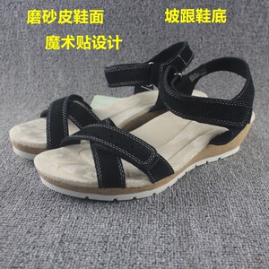 
Summer cork sandals women's shoes, wedge open toe fashion sandals genuine leather Velcro waterproof platform one-line thick sole foreign trade