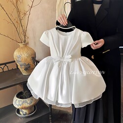 French Uamtor High-End White Dress for Girls, Summer Dress for Baby Girls, First Birthday Dress, Tutu Dress