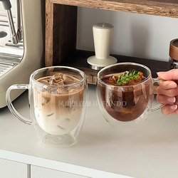 Double-Layer Water Cup, Household Breakfast Cup, Heat-Resistant and Anti-Scalding, Simple Latte Milk Cup with Handle, Coffee Cup, Glass Cup