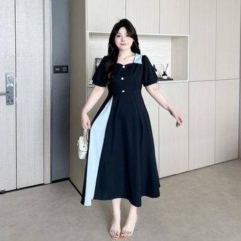 
Xinxin Summer French Design Square Neck Fake Two-Piece Large Size Slim Dress