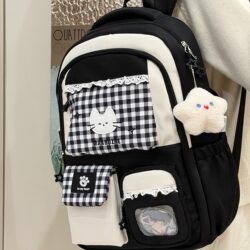 College Style Black Schoolbag for Junior High School Girls ins Niche High-Value Backpack for High School Students Large-Capacity Backpack for Women