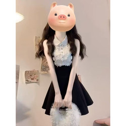 Rich Girl Black Sleeveless Vest Dress for Women, New Summer Design, Elegant Waist-Cinching A-Line Short Skirt