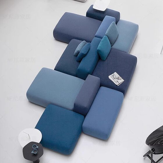 
Creative and fashionable sofa and stool combination training institution B&B reading room office area negotiation area exhibition hall splicing sofa
