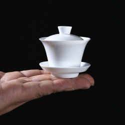 New High-Quality Jisen White Cup, Large and Small Sizes, Jade Porcelain Pure White Tea Bowl, Ceramic Kung Fu Tea Set, Three-Piece Bowl