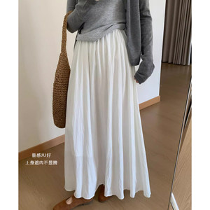 
Maternity wear white chiffon skirt summer spring autumn 2026 new drawstring adjustable mid-length lazy skirt