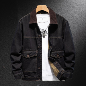 
New denim jacket men's loose casual cotton lapel jacket top trendy brand large size workwear men's original color