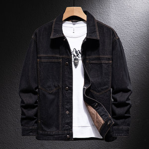 European and American high-luxury solid color denim jacket men's spring and autumn heavy motorcycle jacket large size loose retro outer coat