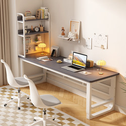 Solid Wood Computer Desk, Desktop Double Desk with Bookshelf, Integrated Side Storage Rack Combination, Student Study Simple Desk