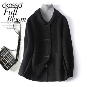 
Wool coat women's short square collar black temperament double-sided woolen spring and autumn new light luxury woolen coat for small people