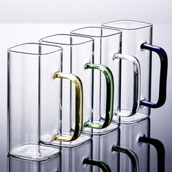 High Borosilicate Glass Water Cup, Square Cup, Square Mouth Cup, Square Cup with Handle, Drinking Glass Cup, Heat-Resistant Glass Cup