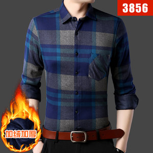 
2025 new men's fashionable autumn and winter velvet thickened popular shirts middle-aged plaid warm shirts