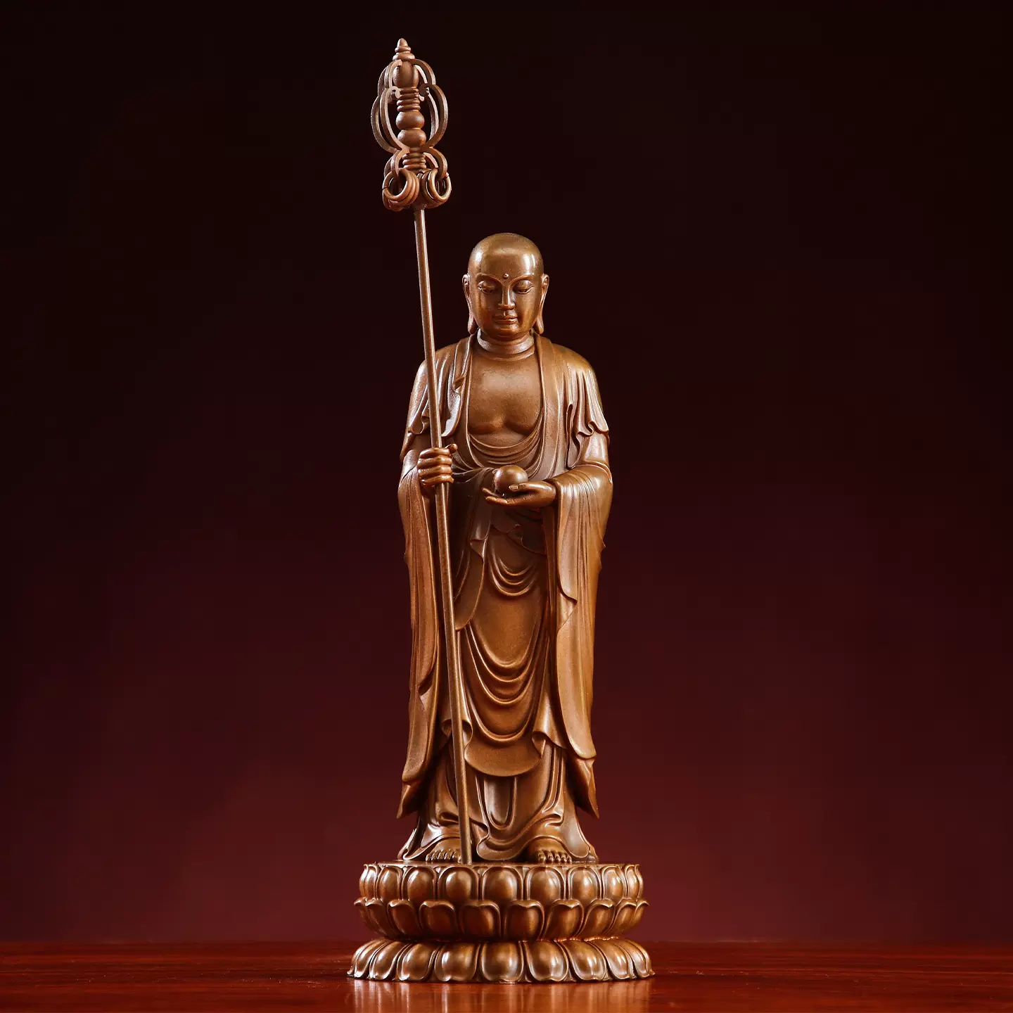 新商品★黄楊木描金大黒天像　仏門護法　大黒天財神福神仏像手工木彫　彫刻　供養置物　鎮宅辟邪　高さ15cm : 黄楊木彫り置物 開運招福三面大黒天仏門護法神手招き