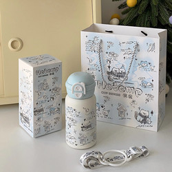 Snowman Cat Cute Insulated Cup 316 Stainless Steel Double Drinking Cup High-Value Portable Water Cup Cute with Straw