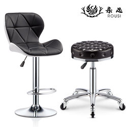 Bar Stool with Adjustable Height, Stylish and Creative Beauty Stool, Swivel Home-Use Modern High-Back Bar Stool with Round Seat