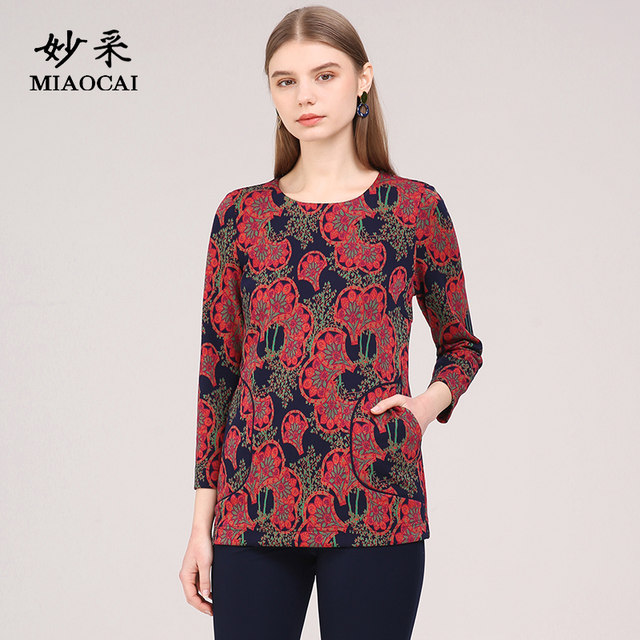 Miaocai MIAOCAI spring new style mother's bottoming shirt middle-aged and elderly long-sleeved pullover fashionable style top T