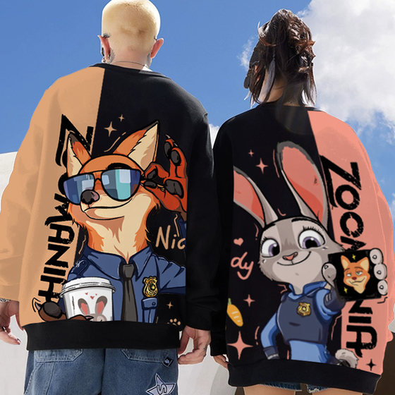 
Autumn and winter couple's sweatshirt men's round neck long-sleeved T-shirt Zootopia co-branded Judy Nick cartoon jacket