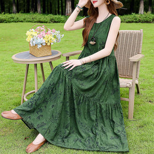 
French high-end dress for women summer 2026 new loose large size extra long cotton silk floral vest skirt