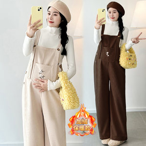 
Maternity overalls autumn and winter style 2025 new maternity uniform thickened plush velvet wear loose corduroy pregnancy pants