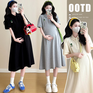 Maternity summer dress mid-length 2026 new maternity wear loose polo collar T-shirt dress plus size skirt for women