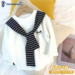 Children's T-Shirt for Boys and Girls, Stylish Clothing, 2026 New Spring and Autumn Style, Faux Two-Piece Tie-Up Top, Long-Sleeve Base Shirt