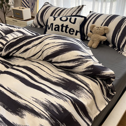 Bedding Four-Piece Set Summer Pure Washed Cotton Bed Sheet Brushed Quilt Cover Student Dormitory Single Three-Piece Set Full Bl