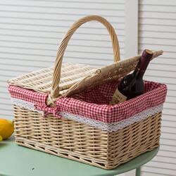 Rattan Picnic Basket, Hand-Held Basket, ins Rural-Style Fruit Basket with Lid, Bamboo Basket, Shopping Basket, Storage Basket, Small Basket, Storage Basket