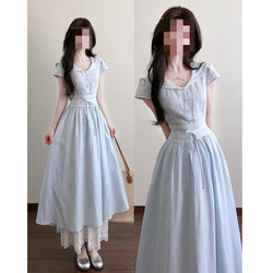 Early Summer Unique and Beautiful Blue Lapel Dress for Women, Summer 2026 New Style, High-End French-Style Long Dress