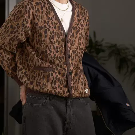 【美品】WACKO MARIA JACQUARD CARDIGAN 大四囍订WACKO MARIA LEOPARD JACQUARD KNIT CARDIGAN开衫25SS