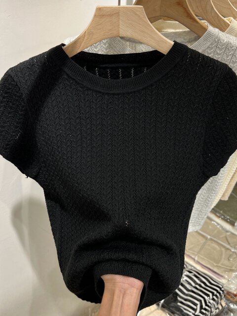 Ice Silk Slim Fit Slim Base Knitwear Short Sleeve