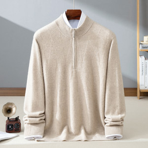 
New autumn and winter 100% pure cashmere sweater men's half-height zipper warm young and middle-aged large size knitted pullover sweater